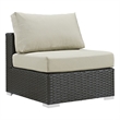 Modway Sojourn Aluminum Fabric and Rattan Patio Armless Chair in Canvas/Beige