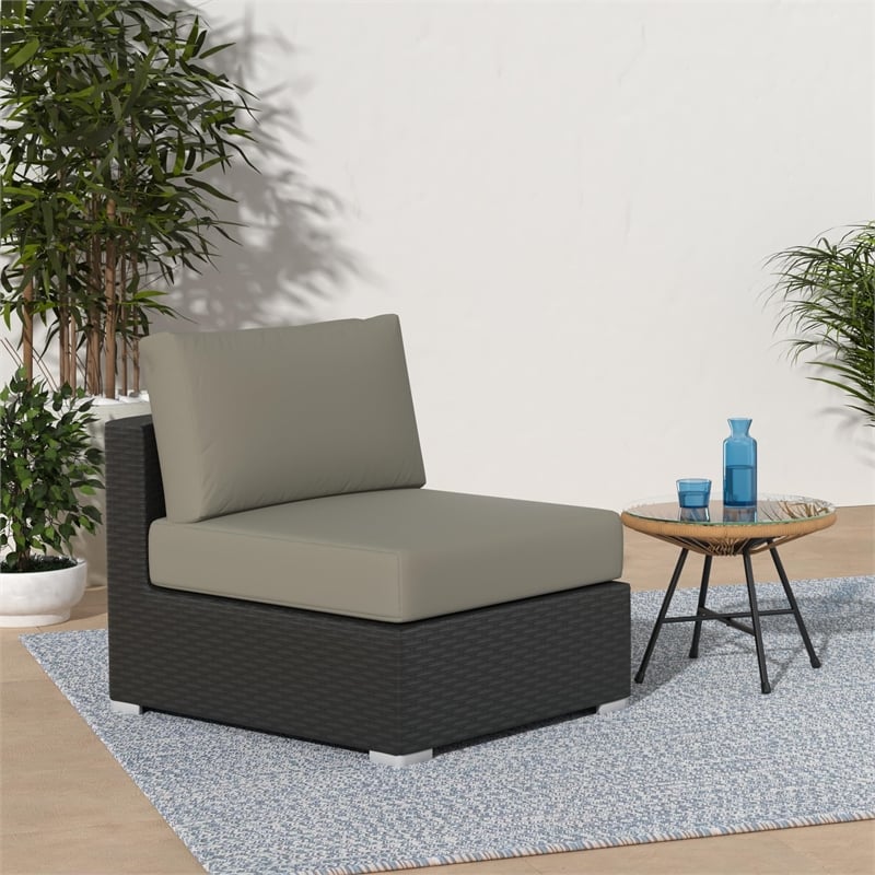 Modway Sojourn Aluminum Fabric and Rattan Patio Armless Chair in Canvas/Beige