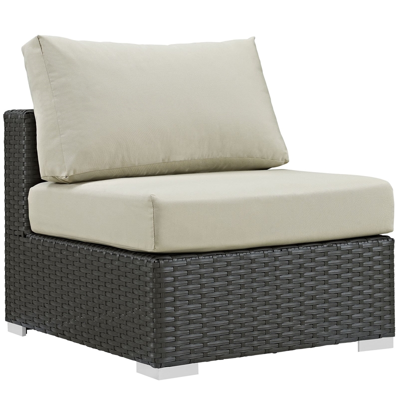 Modway Sojourn Aluminum Fabric and Rattan Patio Armless Chair in Canvas/Beige