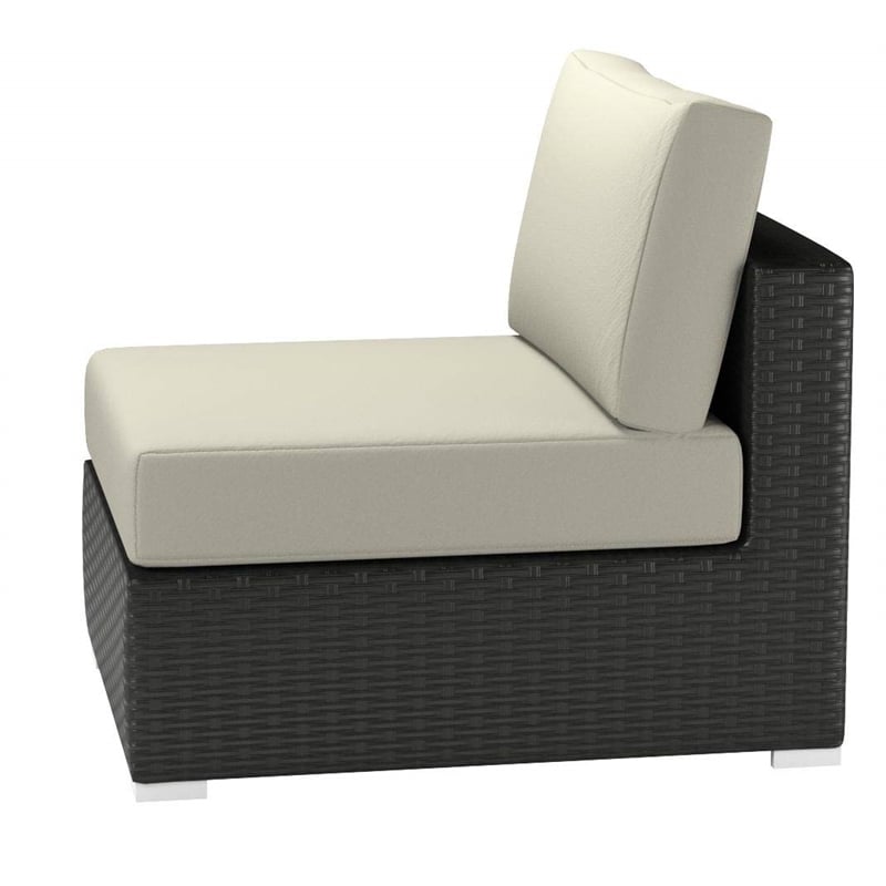 Modway Sojourn Aluminum Fabric and Rattan Patio Armless Chair in Canvas/Beige