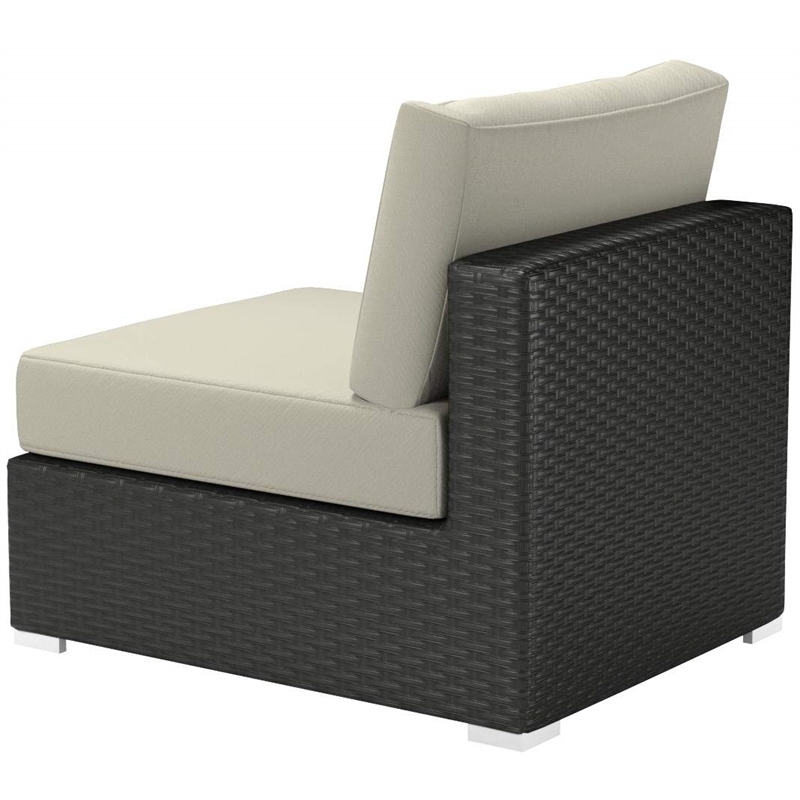 Modway Sojourn Aluminum Fabric and Rattan Patio Armless Chair in Canvas/Beige