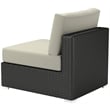 Modway Sojourn Aluminum Fabric and Rattan Patio Armless Chair in Canvas/Beige