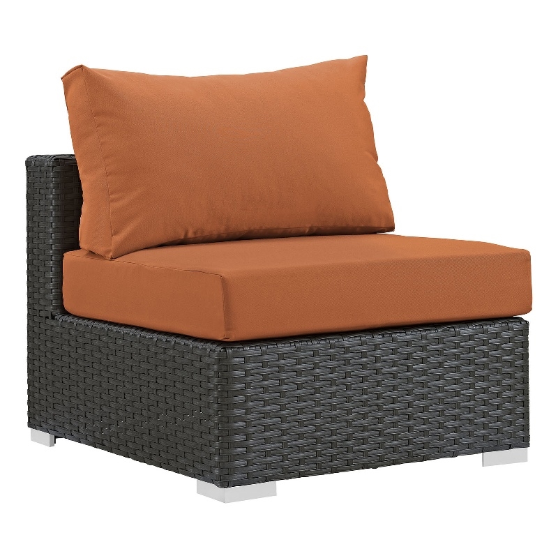 Modway Sojourn Aluminum Fabric and Rattan Patio Armless Chair in Canvas/Tuscan