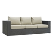 Modway Sojourn Aluminum and Rattan Patio Sofa in Canvas/Antique Beige