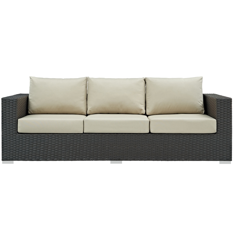 Modway Sojourn Aluminum and Rattan Patio Sofa in Canvas/Antique Beige