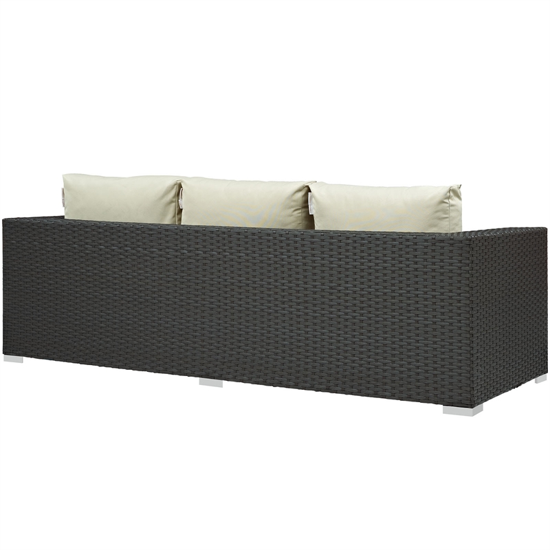 Modway Sojourn Aluminum and Rattan Patio Sofa in Canvas/Antique Beige