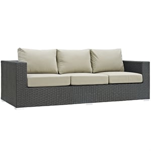 Modway Sojourn Aluminum and Rattan Patio Sofa in Canvas/Antique Beige