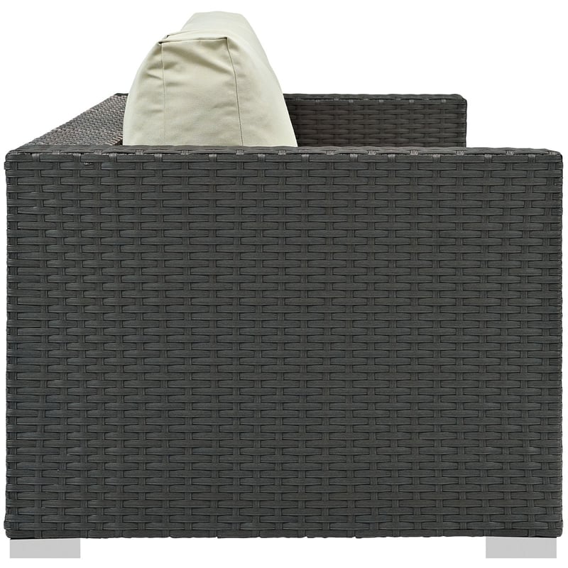 Modway Sojourn Aluminum and Rattan Patio Sofa in Canvas/Antique Beige