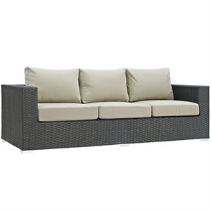 modway sojourn patio sofa in canvas antique beige