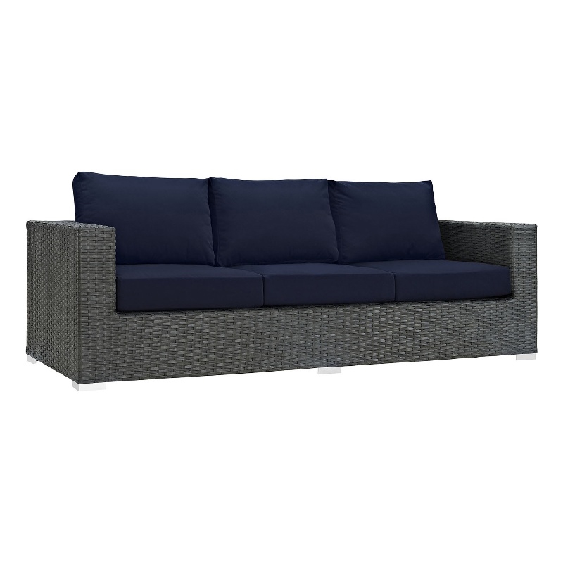 Modway Sojourn Aluminum and Rattan Patio Sofa in Canvas/Navy