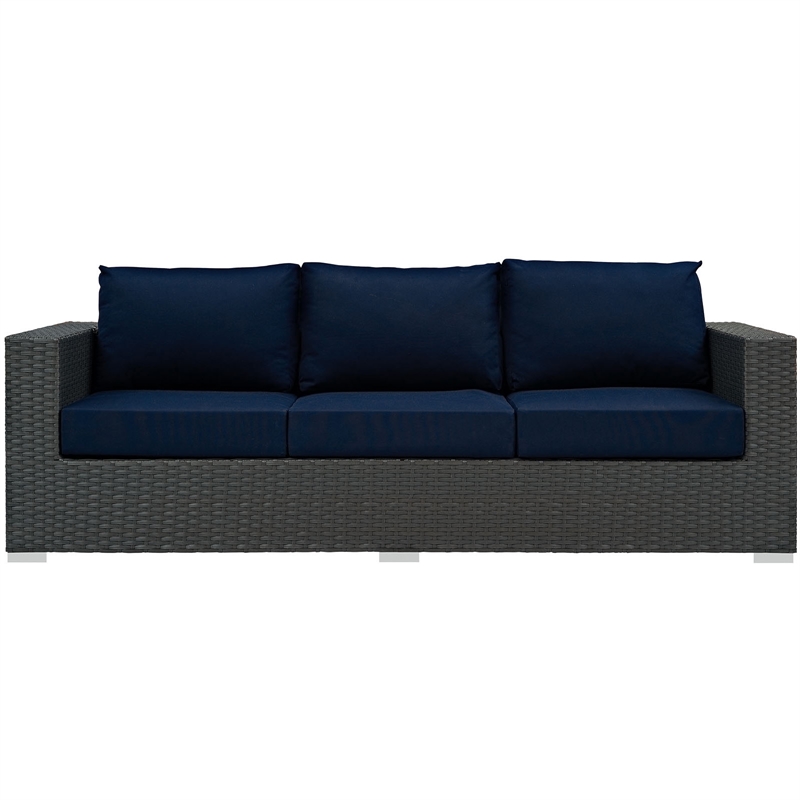 Modway Sojourn Aluminum and Rattan Patio Sofa in Canvas/Navy