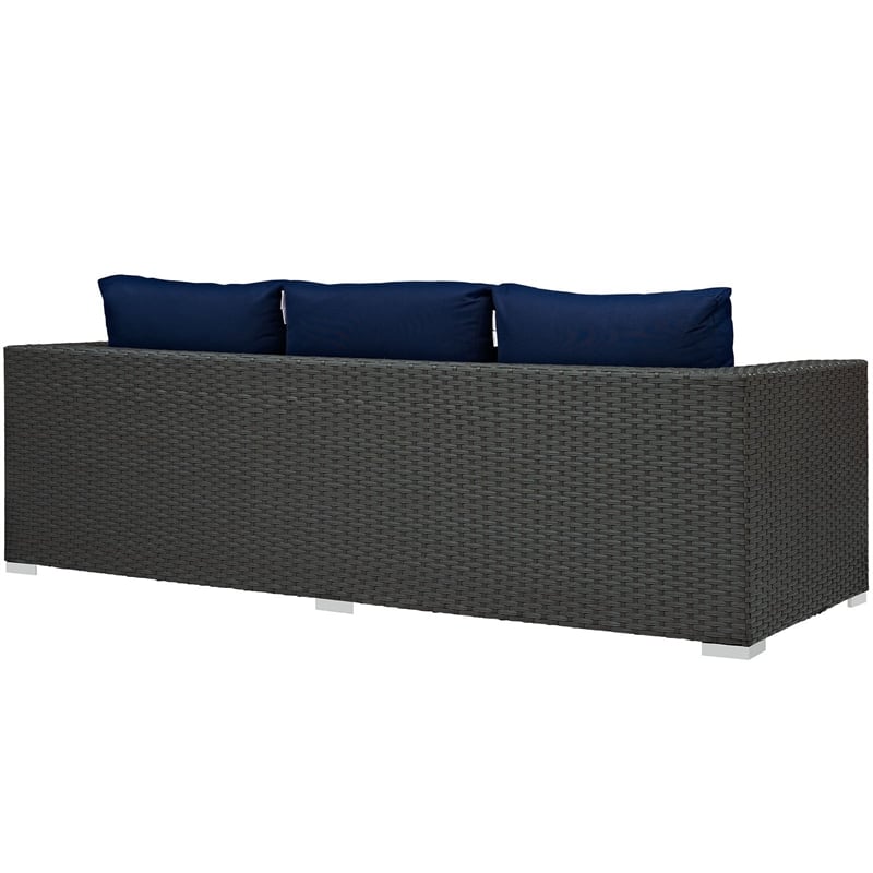 Modway Sojourn Aluminum and Rattan Patio Sofa in Canvas/Navy