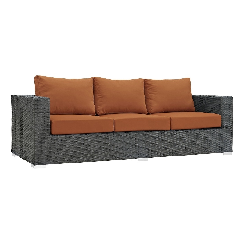 Modway Sojourn Aluminum and Rattan Patio Sofa in Canvas/Tuscan