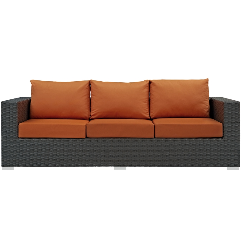 Modway Sojourn Aluminum and Rattan Patio Sofa in Canvas/Tuscan
