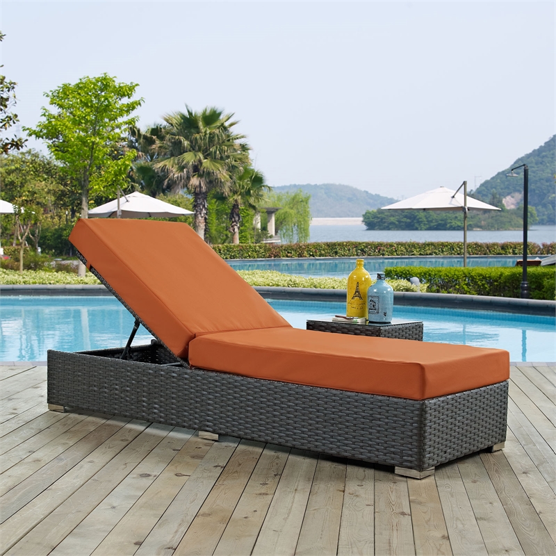 Modway Sojourn Aluminum and Rattan Patio Chaise Lounge in Canvas/Tuscan