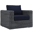Modway Summon Aluminum Fabric and Rattan Patio Armchair in Canvas/Navy