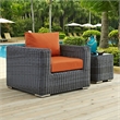 Modway Summon Aluminum Fabric and Rattan Patio Armchair in Canvas/Tuscan