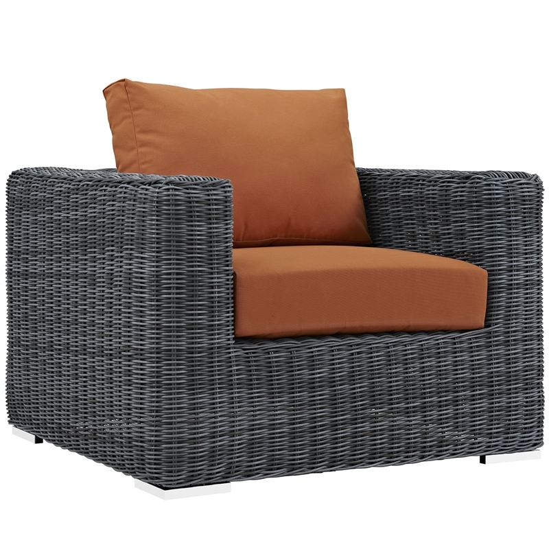 Modway Summon Aluminum Fabric and Rattan Patio Armchair in Canvas/Tuscan