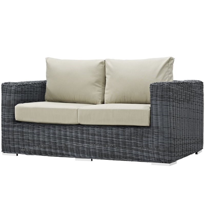 Modway Summon Aluminum and Rattan Patio Loveseat in Canvas/Beige