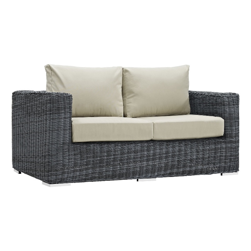 Modway Summon Aluminum and Rattan Patio Loveseat in Canvas/Beige