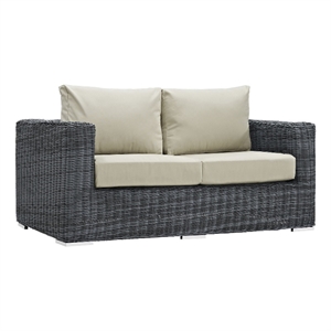 Modway Summon Aluminum and Rattan Patio Loveseat in Canvas/Beige