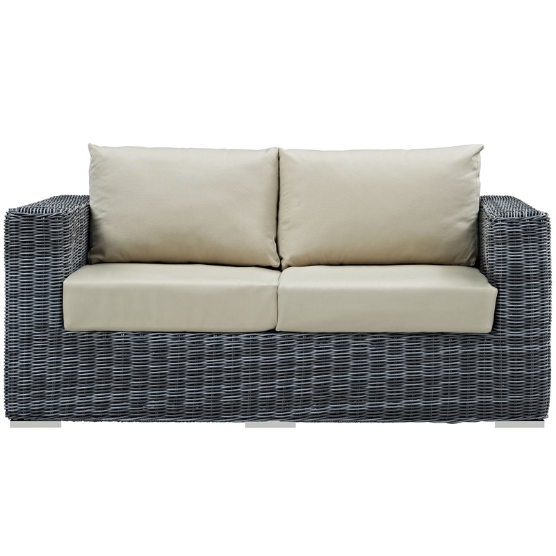 Modway Summon Aluminum and Rattan Patio Loveseat in Canvas/Beige