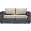 Modway Summon Aluminum and Rattan Patio Loveseat in Canvas/Beige