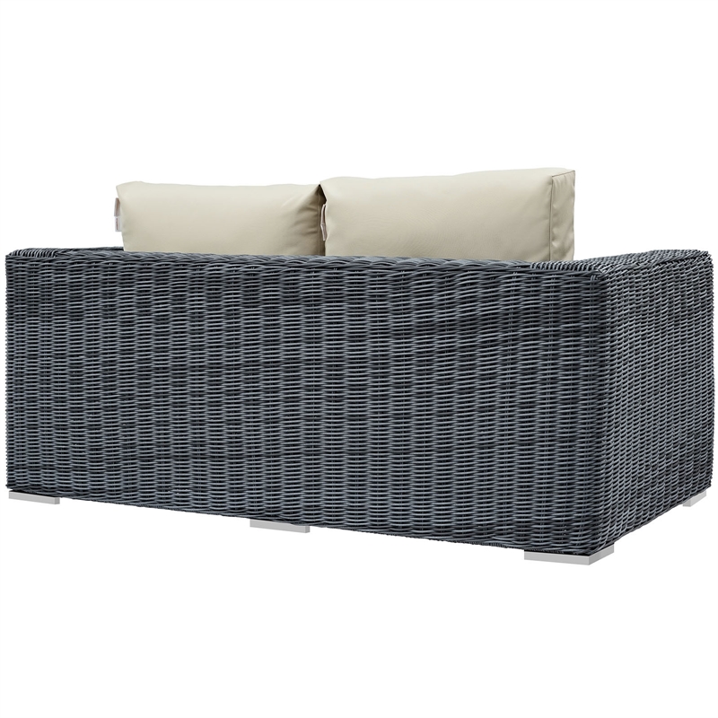 Modway Summon Aluminum and Rattan Patio Loveseat in Canvas/Beige
