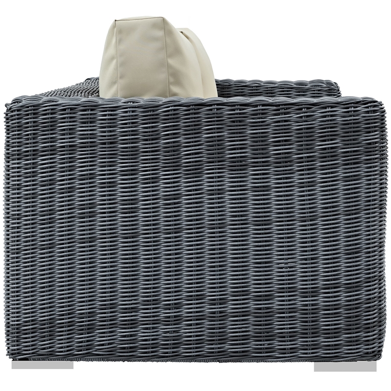 Modway Summon Aluminum and Rattan Patio Loveseat in Canvas/Beige