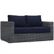 Modway Summon Aluminum and Rattan Patio Loveseat in Canvas/Navy