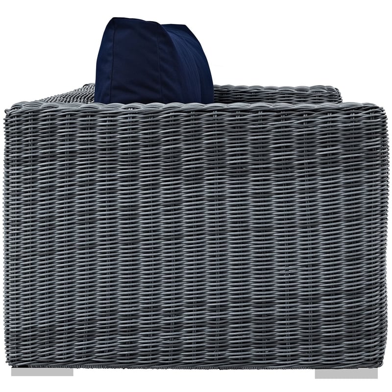 Modway Summon Aluminum and Rattan Patio Loveseat in Canvas/Navy