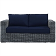 Modway Summon Aluminum and Rattan Patio Loveseat in Canvas/Navy