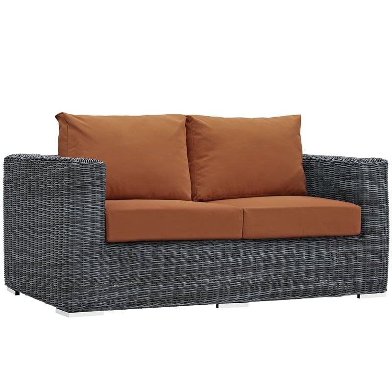 Modway Summon Aluminum and Rattan Patio Loveseat in Canvas/Tuscan