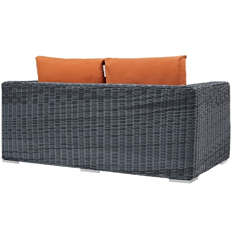 Modway Summon Aluminum and Rattan Patio Loveseat in Canvas/Tuscan