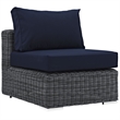 Modway Summon Aluminum and Rattan Patio Armless Sofa Chair in Canvas/Navy
