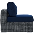Modway Summon Aluminum and Rattan Patio Armless Sofa Chair in Canvas/Navy