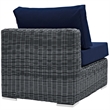 Modway Summon Aluminum and Rattan Patio Armless Sofa Chair in Canvas/Navy