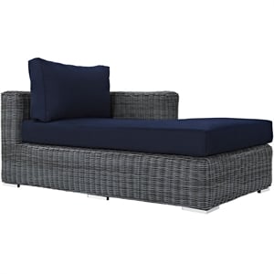 Modway Summon Aluminum and Rattan Patio Right Arm Chaise in Canvas/Navy