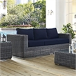Modway Summon Modern Aluminum and Rattan Patio Sofa in Canvas/Navy