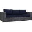 Modway Summon Modern Aluminum and Rattan Patio Sofa in Canvas/Navy