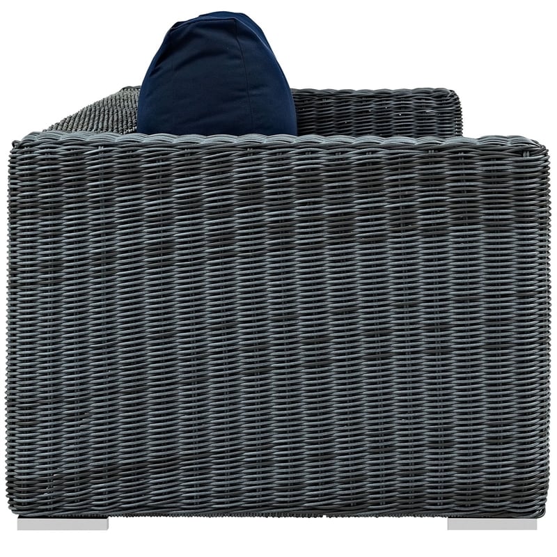 Modway Summon Modern Aluminum and Rattan Patio Sofa in Canvas/Navy
