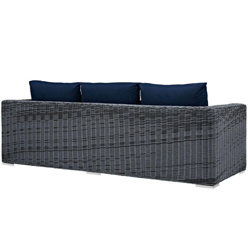 Modway Summon Modern Aluminum and Rattan Patio Sofa in Canvas/Navy