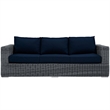 Modway Summon Modern Aluminum and Rattan Patio Sofa in Canvas/Navy