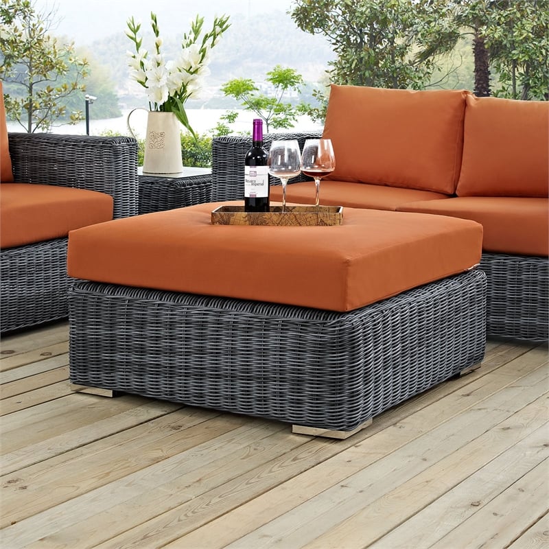 Modway Summon Patio Square Ottoman in Canvas Tuscan