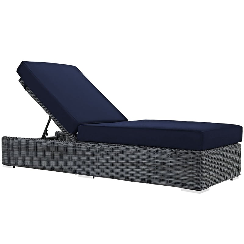 Modway Summon Aluminum and Rattan Patio Chaise Lounge in Canvas/Navy