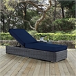 Modway Summon Aluminum and Rattan Patio Chaise Lounge in Canvas/Navy