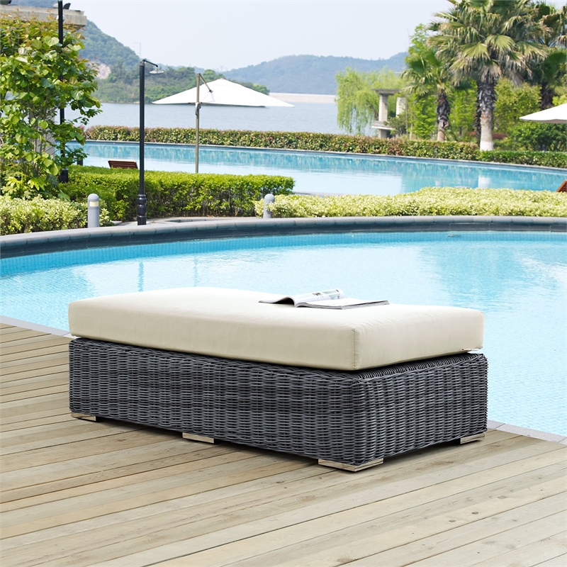 Modway Summon Patio Ottoman in Canvas Antique Beige