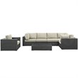 Modway Sojourn 7-Piece Aluminum Rattan Patio Sectional Set in Canvas/Beige