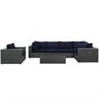 Modway Sojourn 7-Piece Aluminum Rattan Patio Sectional Set in Canvas/Navy