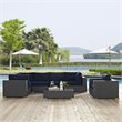 Modway Sojourn 7-Piece Aluminum Rattan Patio Sectional Set in Canvas/Navy